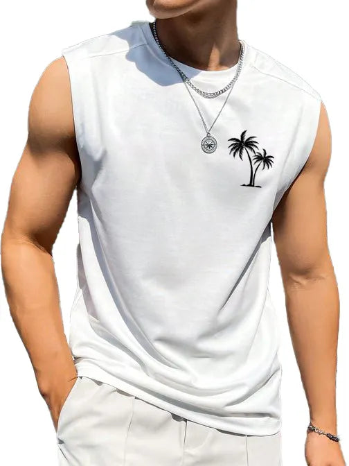 Hawaiian Beach Coconut Print Sleeveless Vest