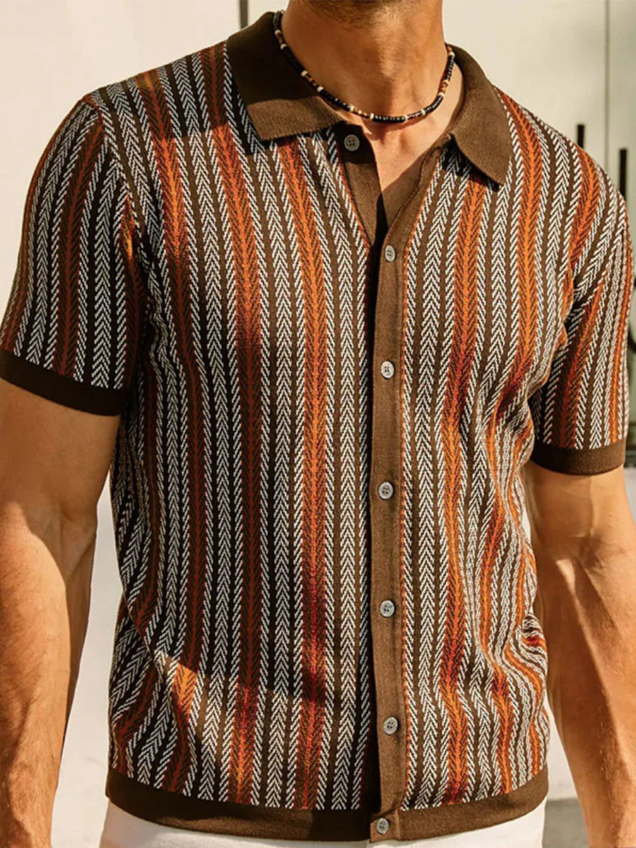Striped Jacquard Knit Polo Shirt