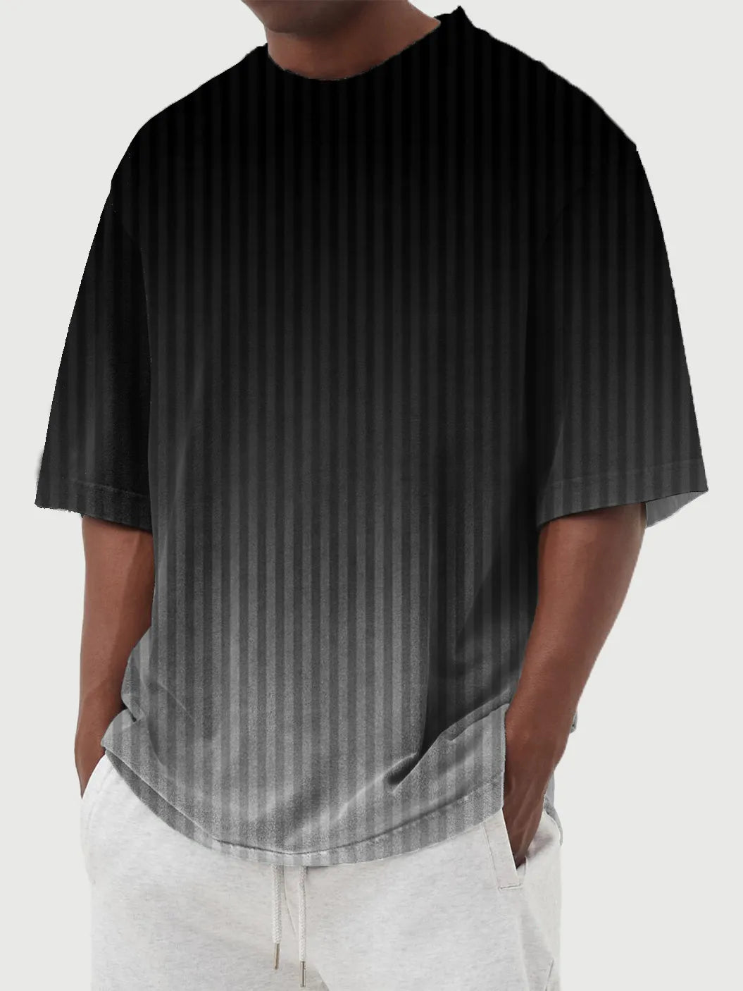 Gradient Vertical Stripe Printed Short Sleeve T-Shirt