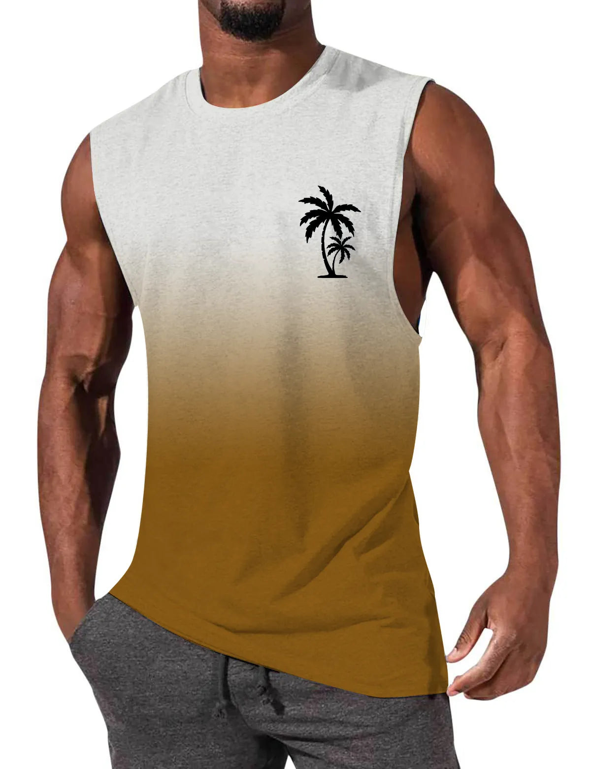 Gradient Color Palm Tree Hawaiian Print Sleeveless T-Shirt