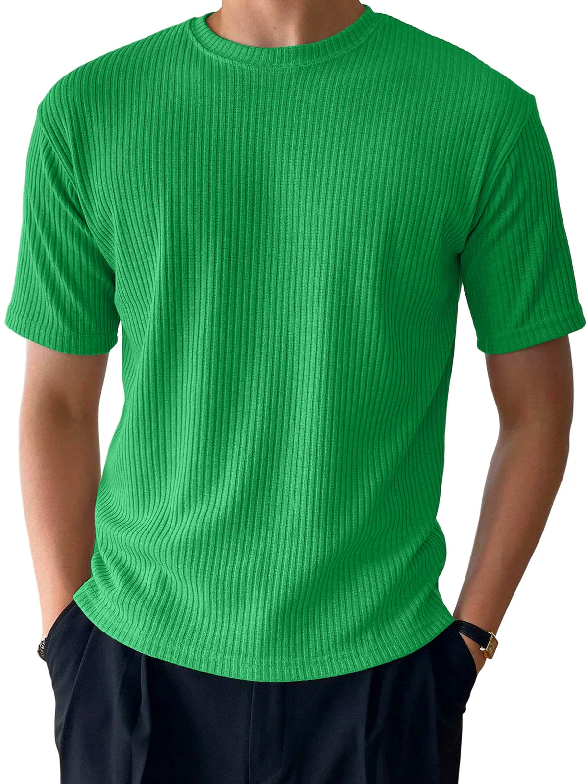 Loose Textured Striped Short Sleeve T-Shirt