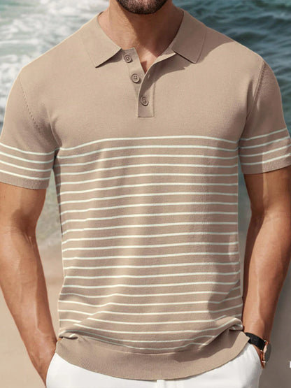 Contrast Stripe Ice Silk Knit Polo Shirt