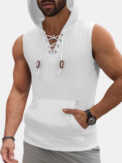 Solid Color Jacquard Hooded Sleeveless T-Shirt
