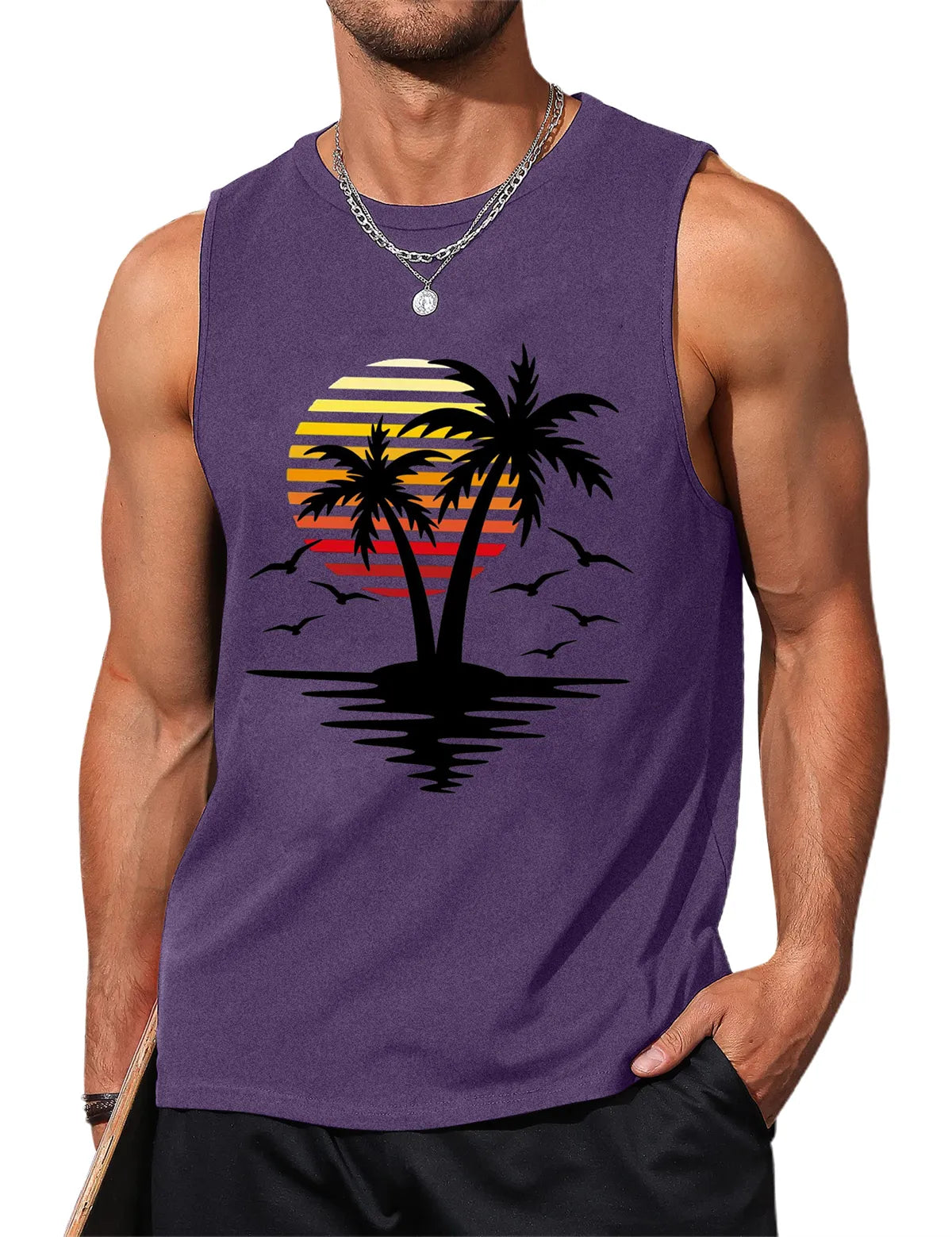 Palm Tree Sleeveless Muscle Tank Top