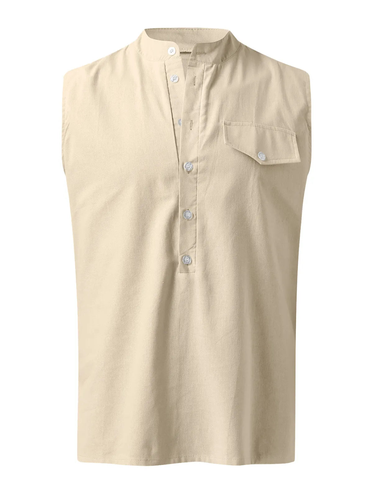 Cotton Linen Henley Sleeveless Vest
