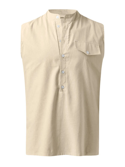 Cotton Linen Henley Sleeveless Vest