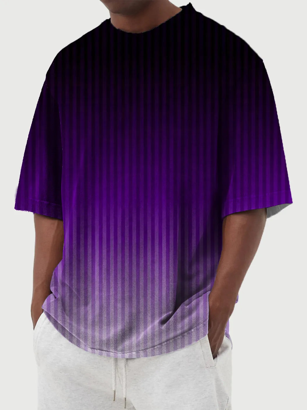 Gradient Vertical Stripe Printed Short Sleeve T-Shirt