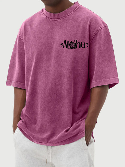 Vintage Washed Hawaiian Aloha Hibiscus Cotton Short Sleeve T-Shirt