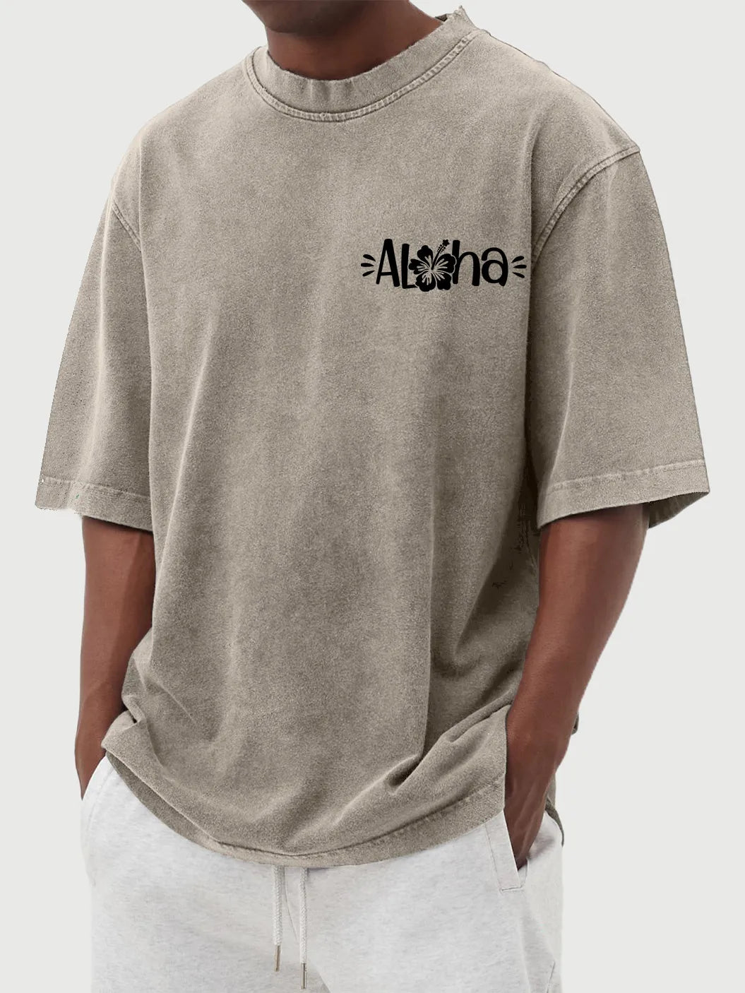 Vintage Washed Hawaiian Aloha Hibiscus Cotton Short Sleeve T-Shirt