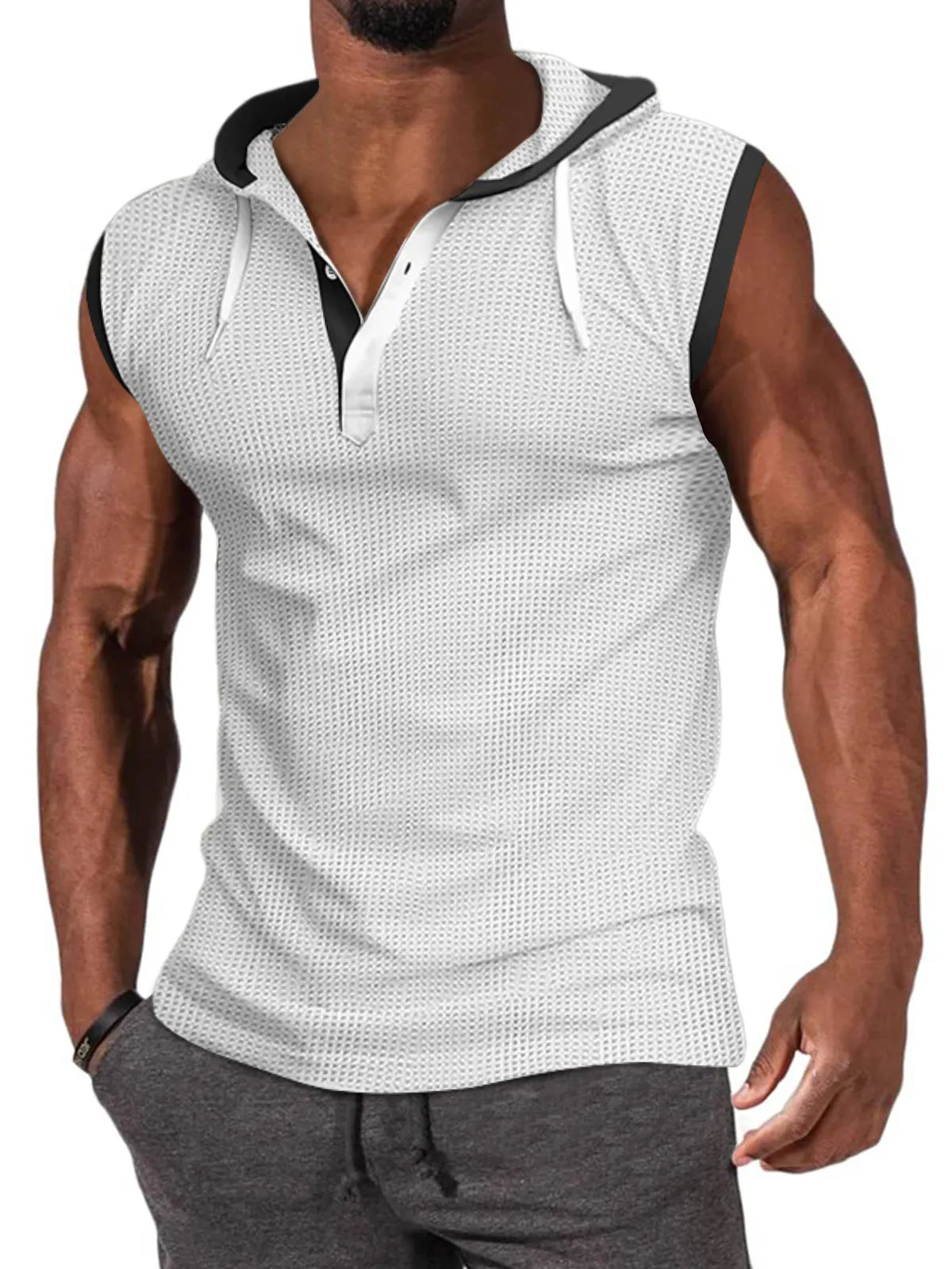 Waffle Hooded Sleeveless Tank Top