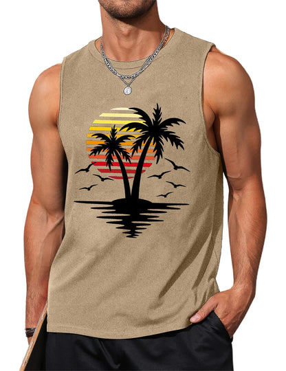 Palm Tree Sleeveless Muscle Tank Top