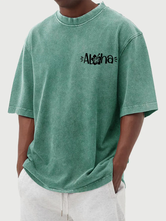 Vintage Washed Hawaiian Aloha Hibiscus Cotton Short Sleeve T-Shirt