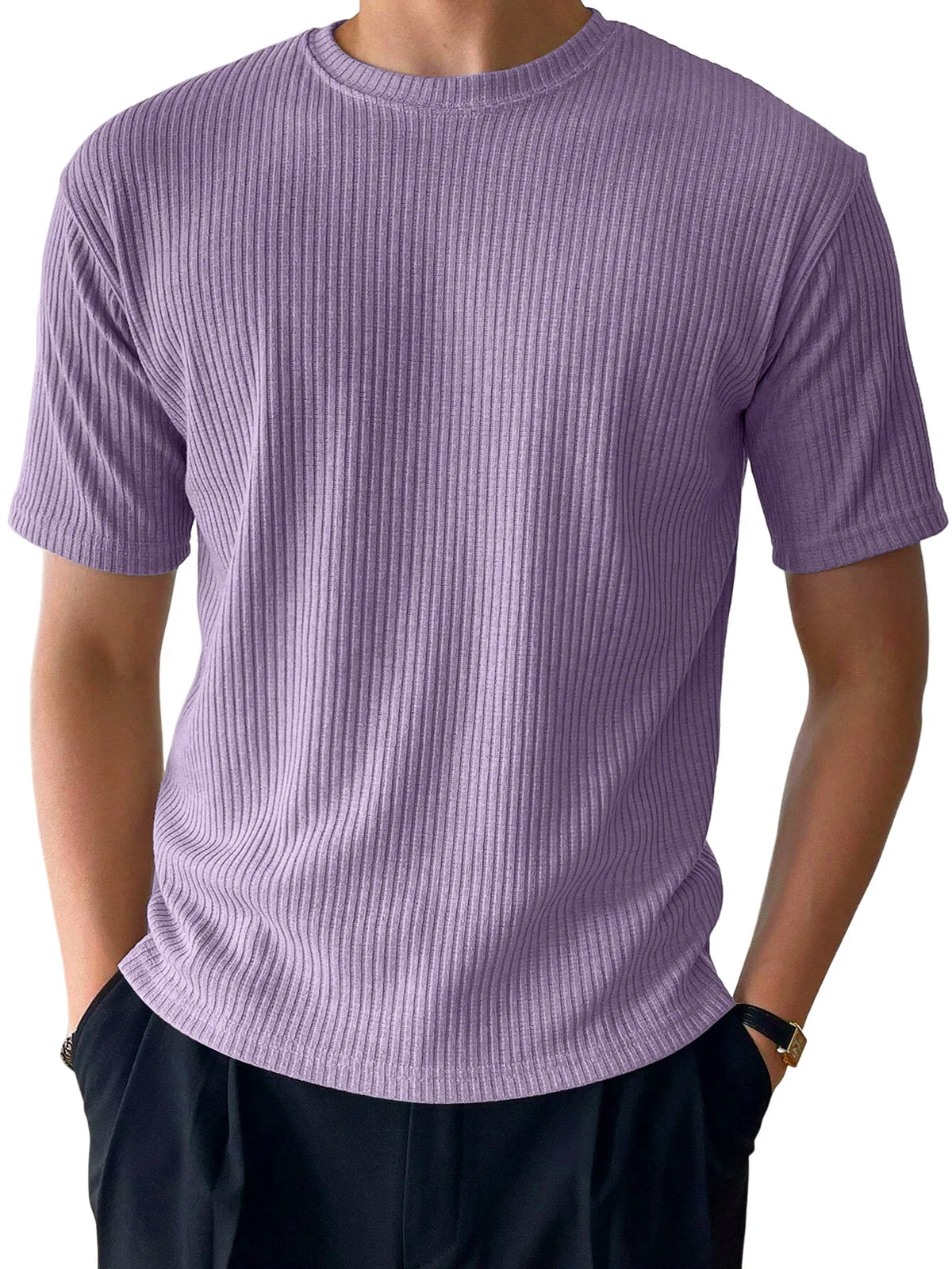 Loose Textured Striped Short Sleeve T-Shirt