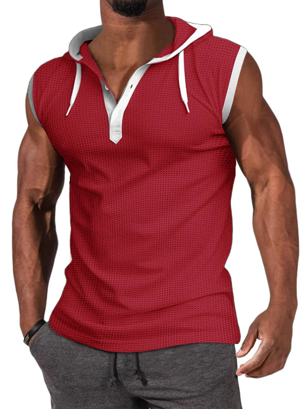Waffle Hooded Sleeveless Tank Top