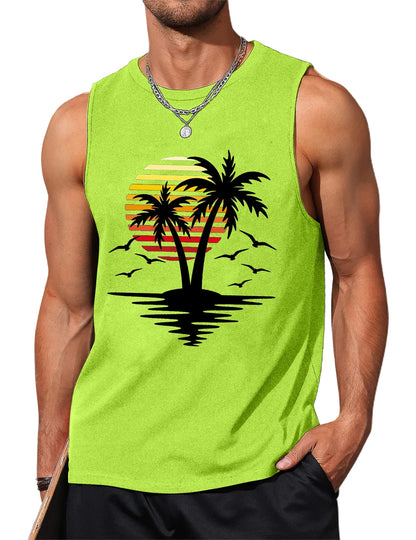 Palm Tree Sleeveless Muscle Tank Top
