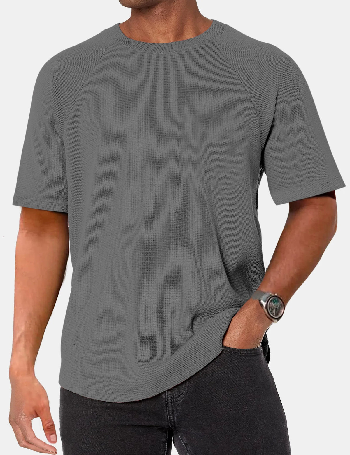Solid Color Waffle Raglan Short Sleeve T-Shirt