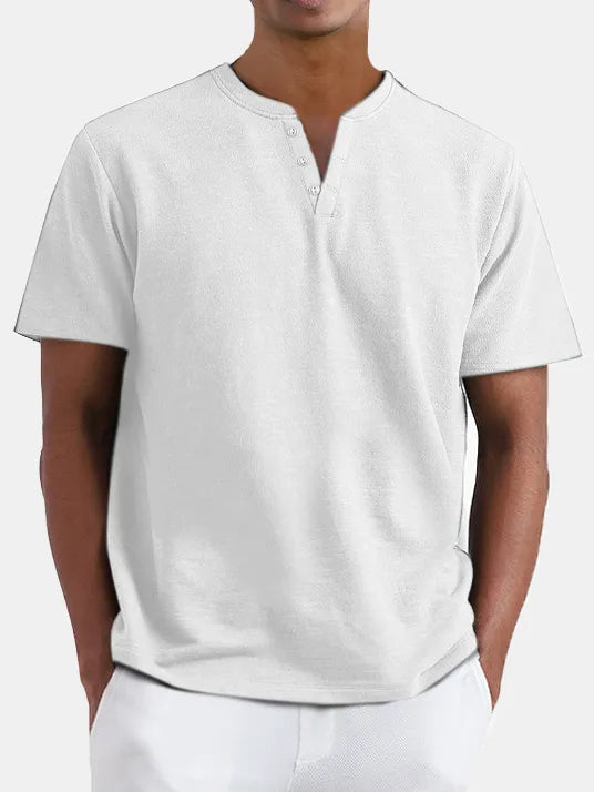 Solid Color Henley Short Sleeve T-Shirt