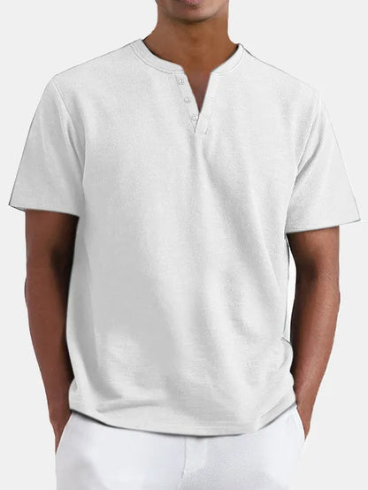 Solid Color Henley Short Sleeve T-Shirt