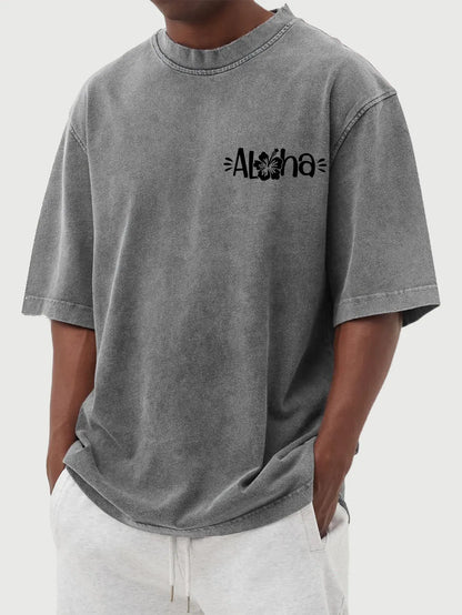 Vintage Washed Hawaiian Aloha Hibiscus Cotton Short Sleeve T-Shirt