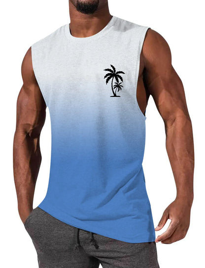 Gradient Color Palm Tree Hawaiian Print Sleeveless T-Shirt