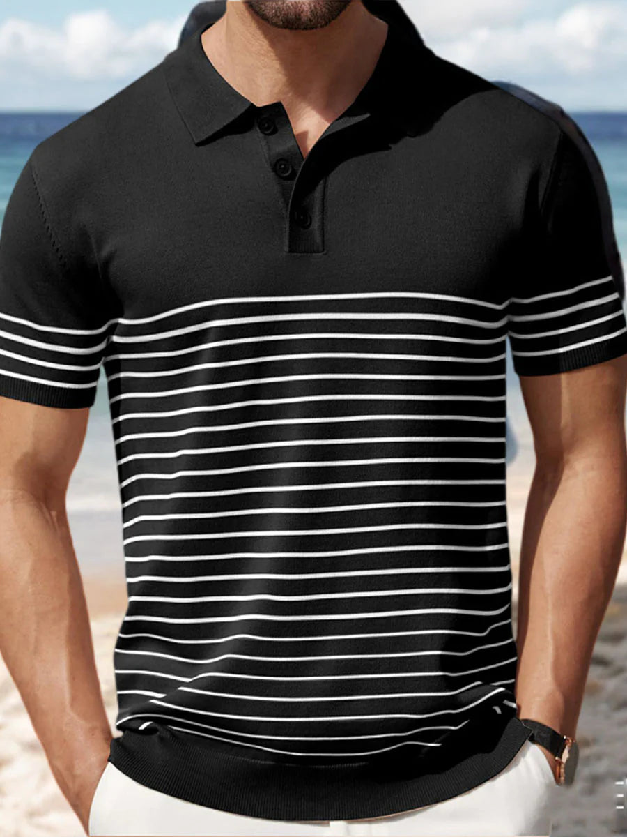 Contrast Stripe Ice Silk Knit Polo Shirt