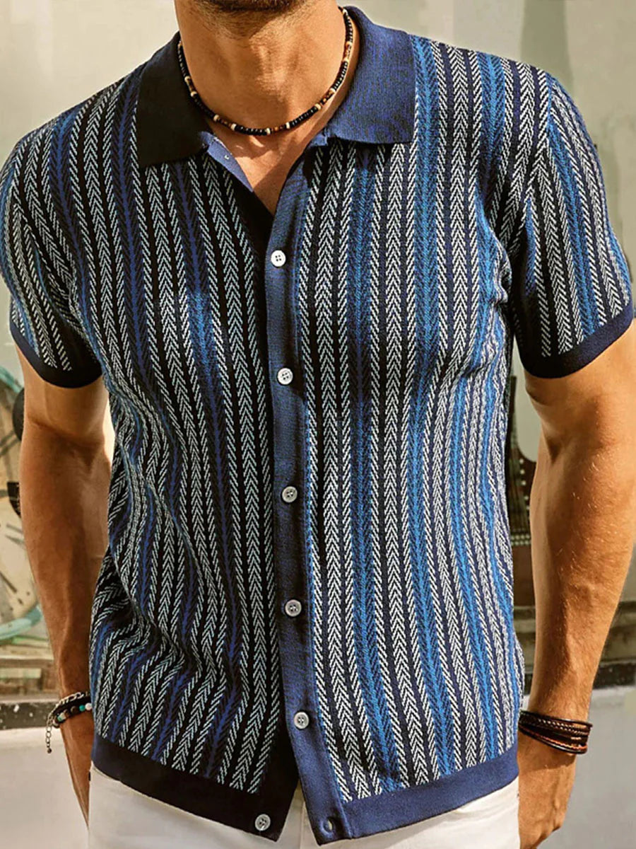 Striped Jacquard Knit Polo Shirt