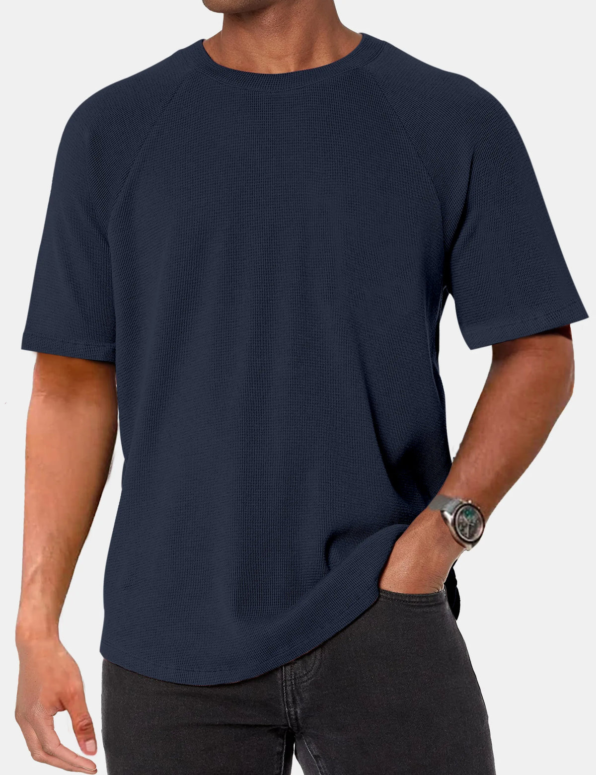 Solid Color Waffle Raglan Short Sleeve T-Shirt