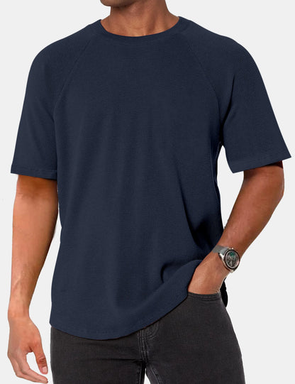 Solid Color Waffle Raglan Short Sleeve T-Shirt