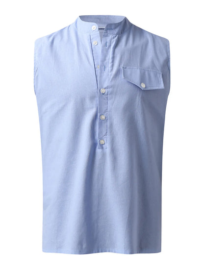 Cotton Linen Henley Sleeveless Vest