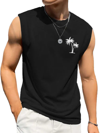 Hawaiian Beach Coconut Print Sleeveless Vest