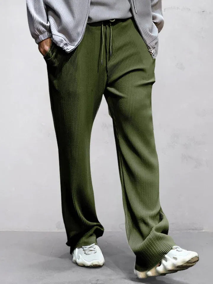 Ribbed Loose Drawstring Straight Pants