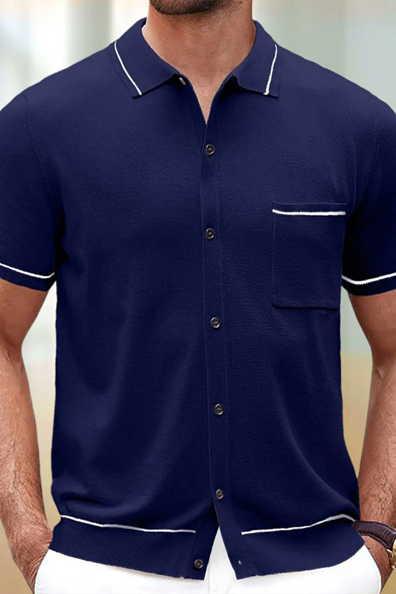 Button Knit Ice Silk Cardigan Polo Shirt