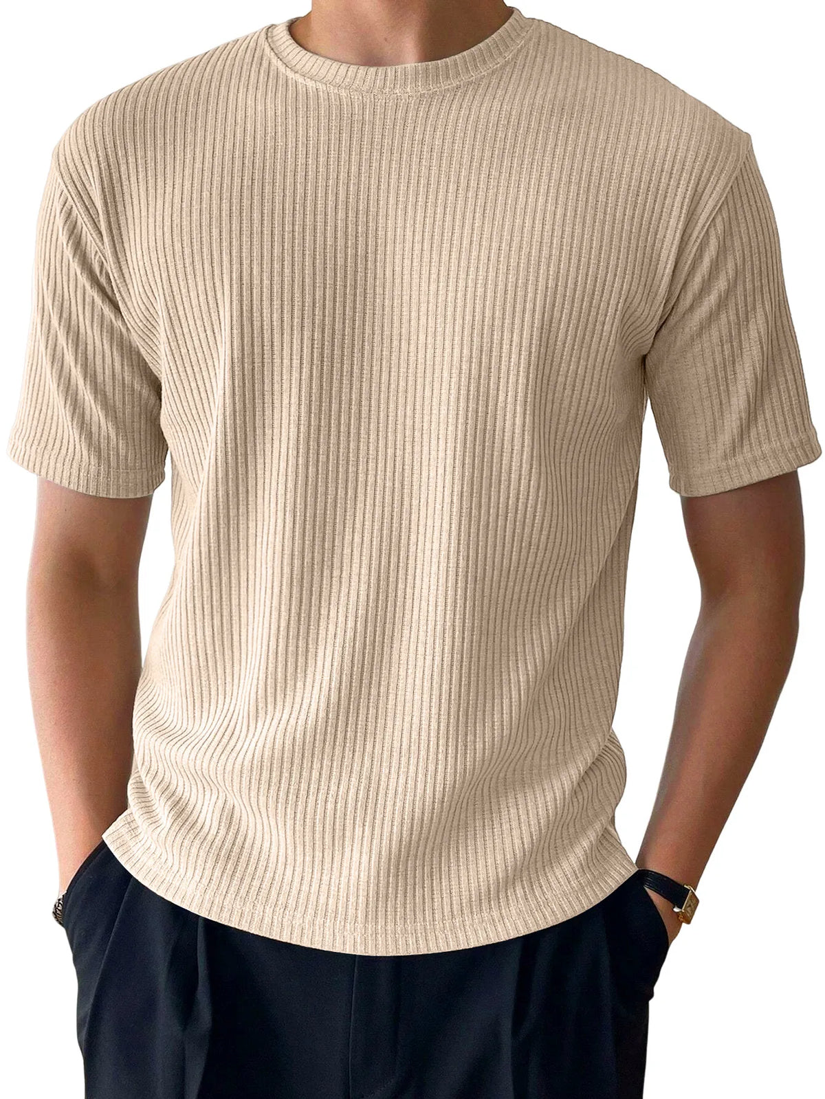 Loose Textured Striped Short Sleeve T-Shirt