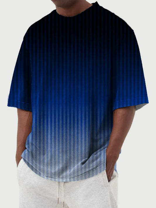 Gradient Vertical Stripe Printed Short Sleeve T-Shirt