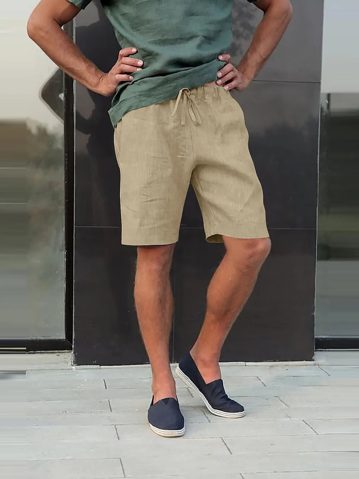 Linen Multi-Pocket Drawstring Shorts