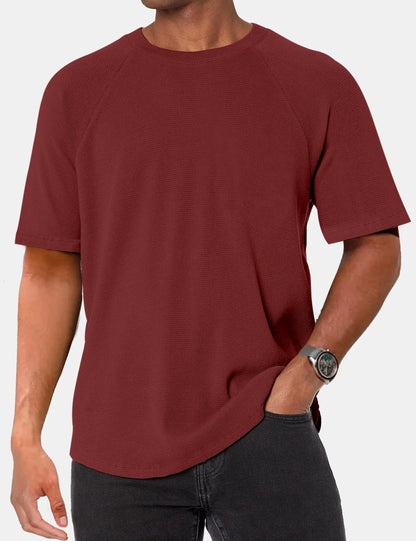 Solid Color Waffle Raglan Short Sleeve T-Shirt