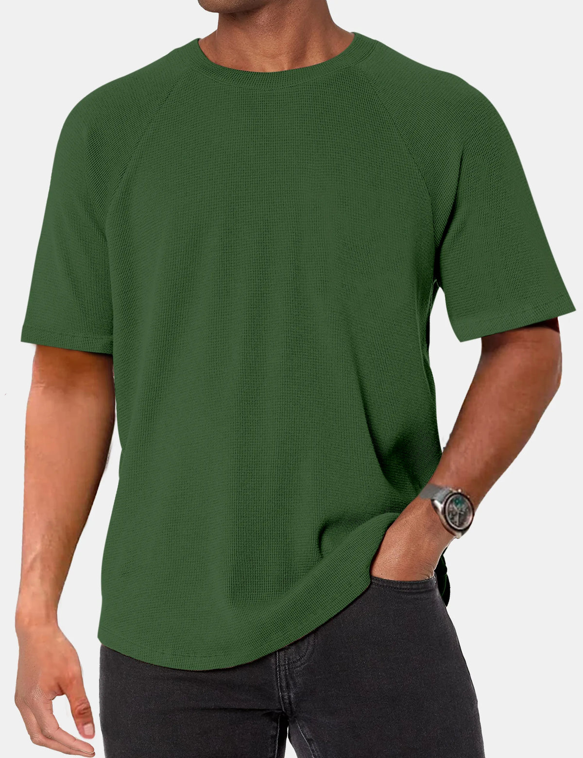 Solid Color Waffle Raglan Short Sleeve T-Shirt