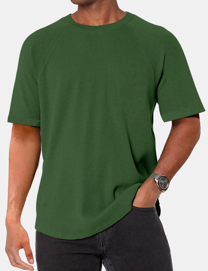 Solid Color Waffle Raglan Short Sleeve T-Shirt
