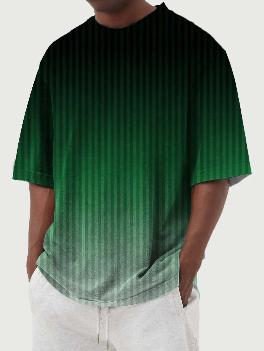 Gradient Vertical Stripe Printed Short Sleeve T-Shirt