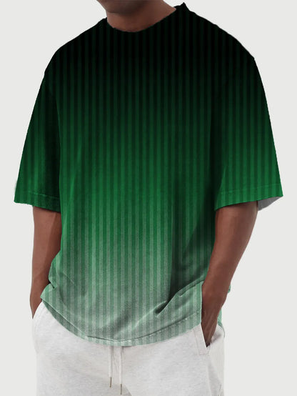Gradient Vertical Stripe Printed Short Sleeve T-Shirt