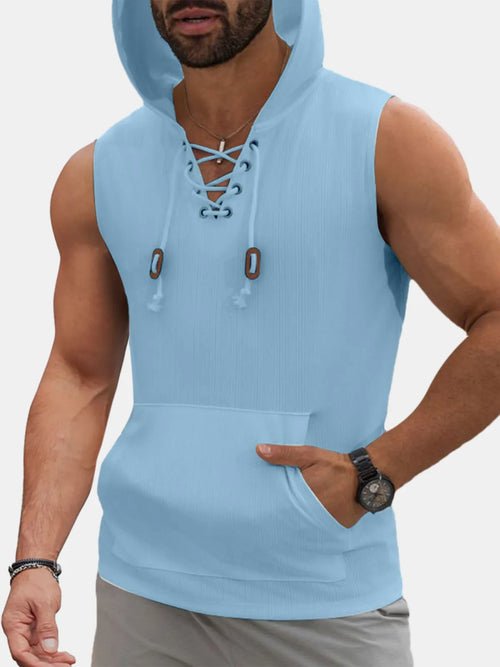 Solid Color Jacquard Hooded Sleeveless T-Shirt