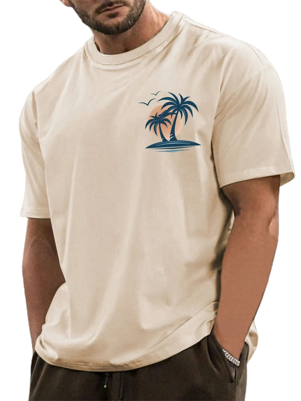 Pure Cotton Palm Tree Print Short Sleeve T-Shirt