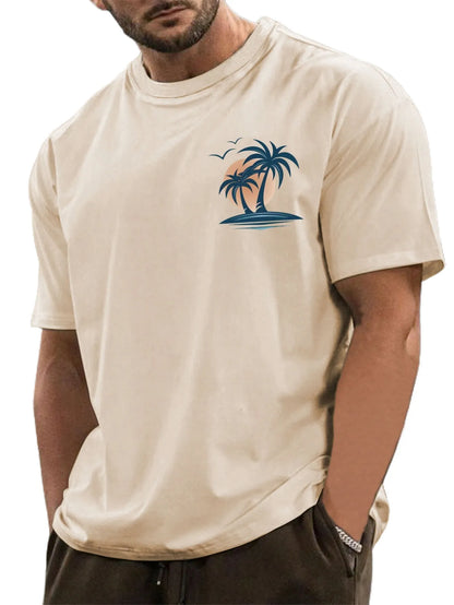 Pure Cotton Palm Tree Print Short Sleeve T-Shirt