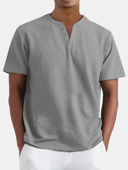 Solid Color Henley Short Sleeve T-Shirt