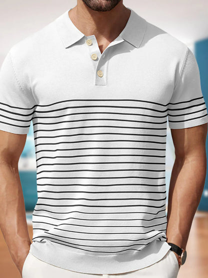 Contrast Stripe Ice Silk Knit Polo Shirt