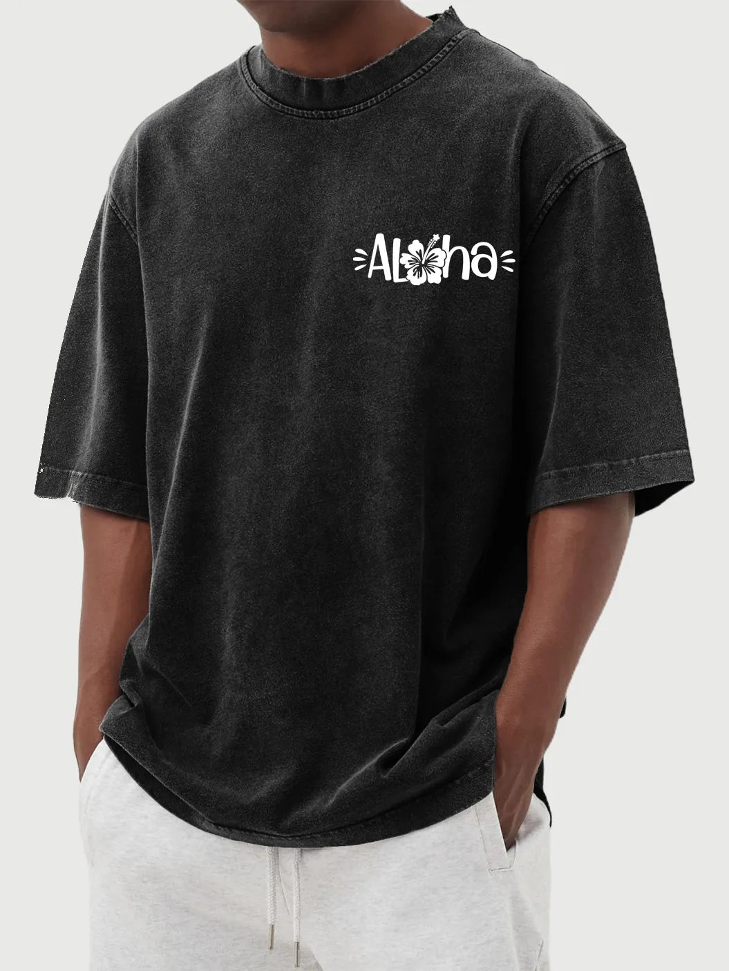 Vintage Washed Hawaiian Aloha Hibiscus Cotton Short Sleeve T-Shirt