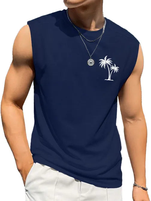 Hawaiian Beach Coconut Print Sleeveless Vest