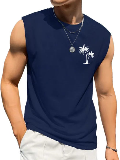 Hawaiian Beach Coconut Print Sleeveless Vest