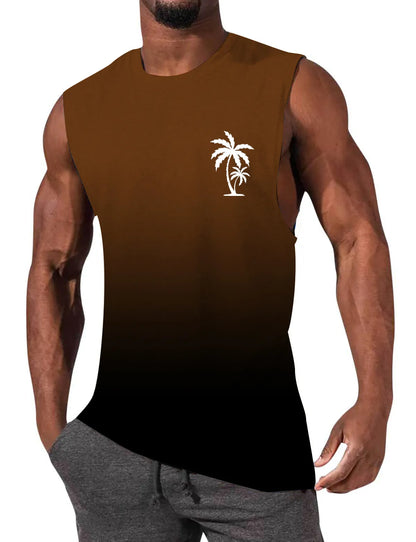 Gradient Color Palm Tree Hawaiian Print Sleeveless T-Shirt