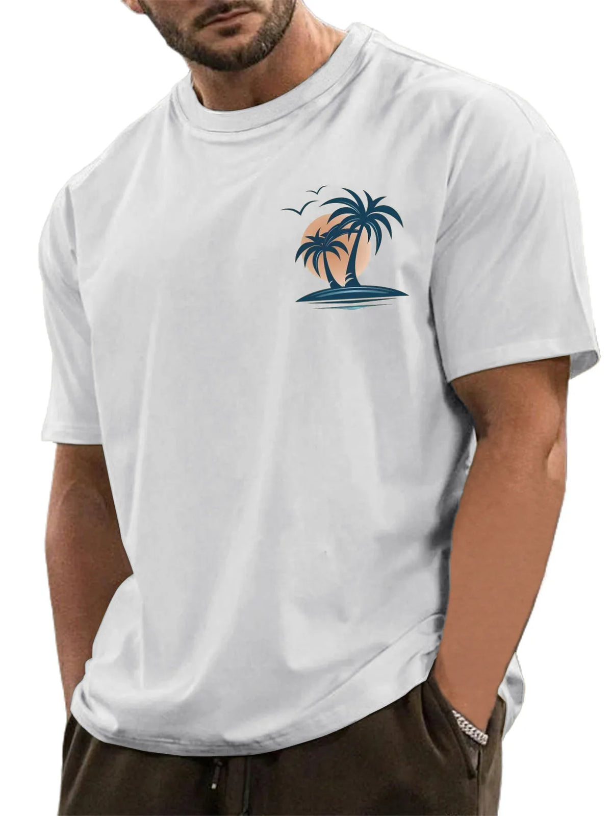 Pure Cotton Palm Tree Print Short Sleeve T-Shirt